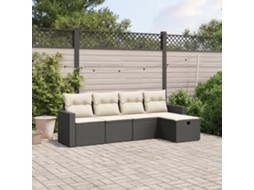 Vidaxl 5 Pcs Conjunto Sofás De Jardim Com Almofadões Vime Pe Preto