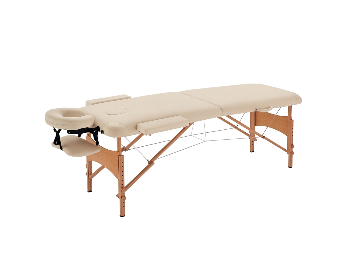 Mesa de Massagem, Mesa Dobrável, Banco de Massagem com Altura Ajustável para Spa, Salão, Couro Artificial, Madeira, Branco Creme Ge