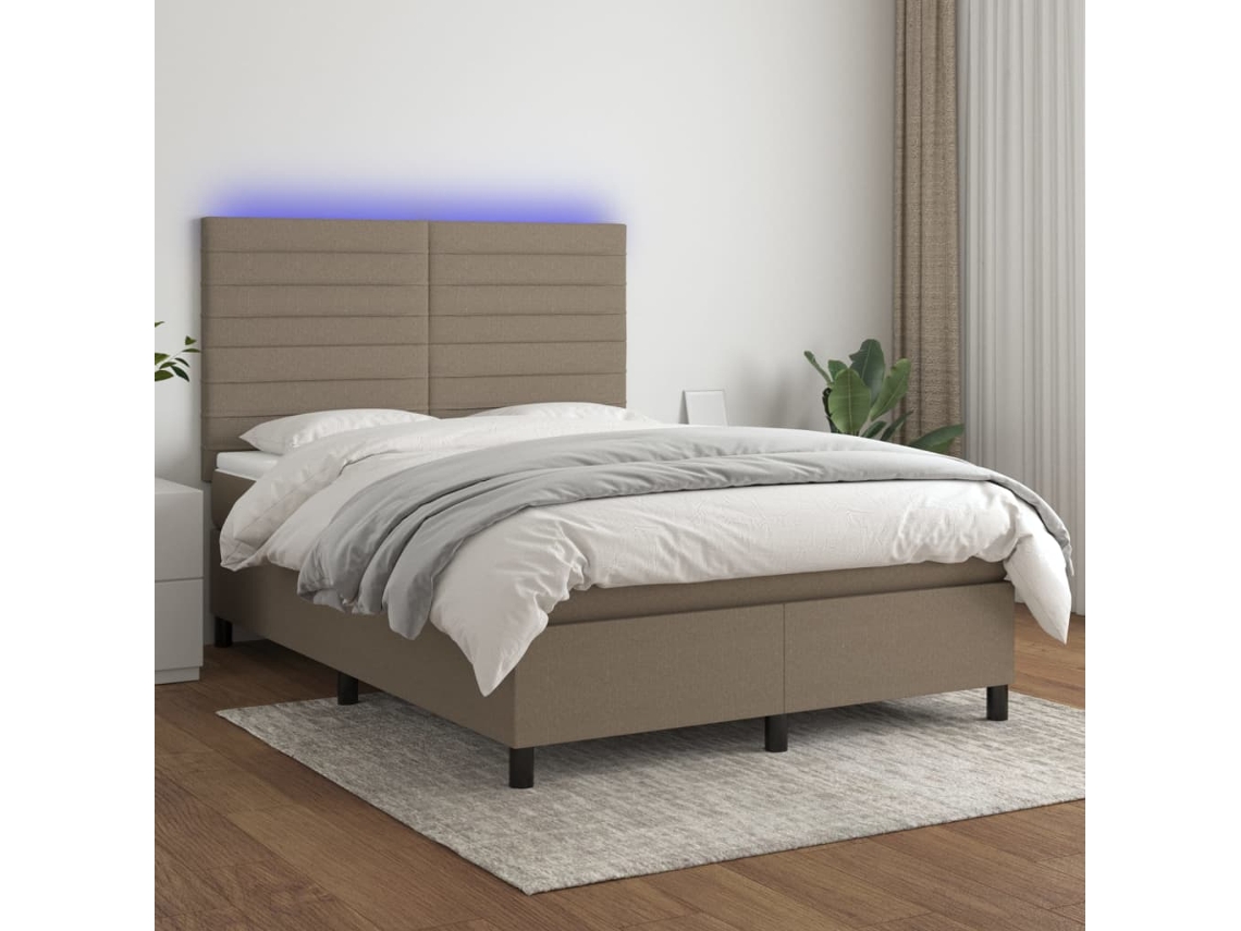 Vidaxl Cama Box Spring Colchão/led 140x190cm Tecido Cinza-acastanhado