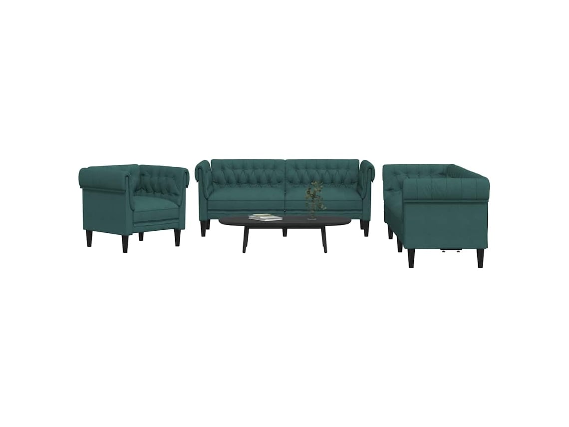 Vidaxl 3 Pcs Conjunto De Sofás Tecido Verde-escuro