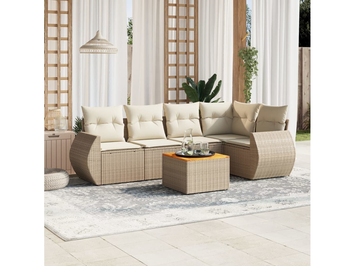 Vidaxl 6 Pcs Conjunto De Sofás P/ Jardim Com Almofadões Vime Pe Bege