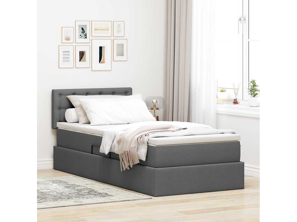 Vidaxl Cama Com Arrumação E Colchão Cinza Escuro 90 X 200 Cm Veludo