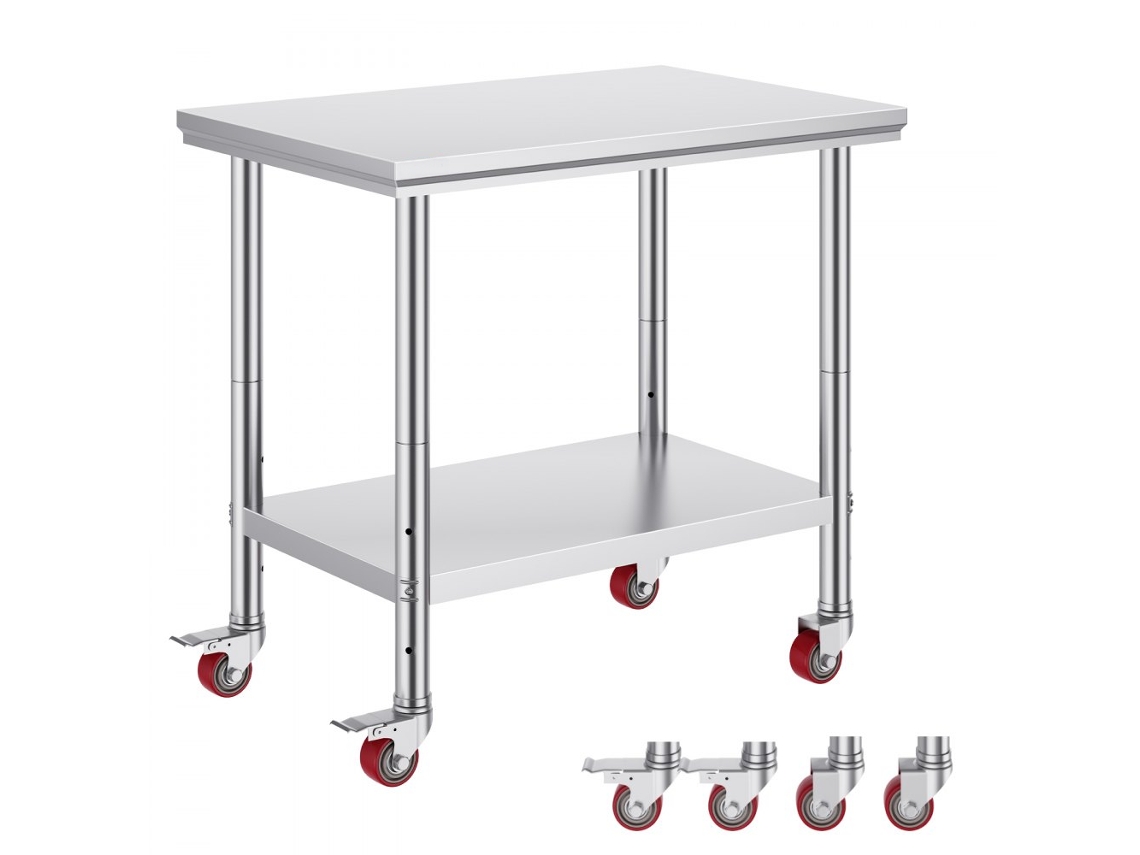 Mesa Inox Profissional Com Rodas E Prateleira Ajustável Tekmaquinas
