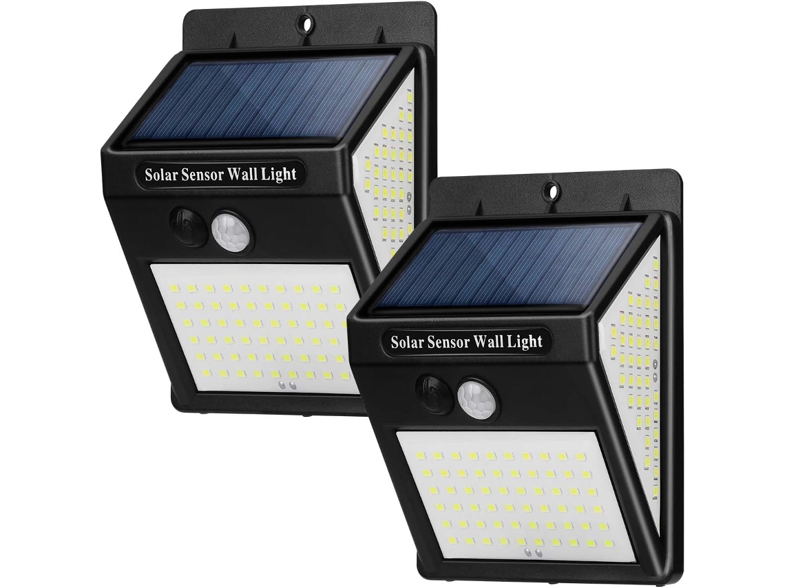 Luminária solar externa Brilvibera com sensor de movimento, 3 modos, pacote com 2 unidades, 144 LEDs