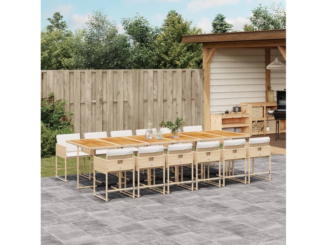 Vidaxl 13 Pcs Conjunto De Jantar P/ Jardim Com Almofadões Vime Pe Bege