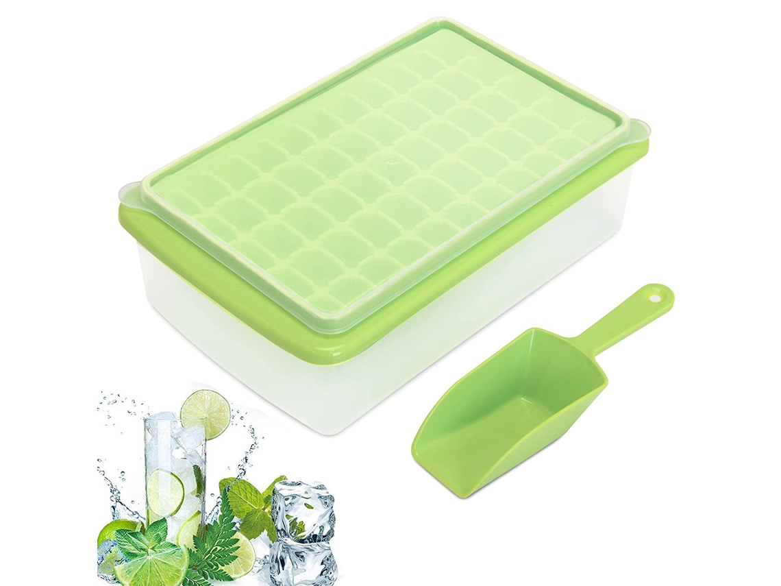 Bandeja para Cubos de Gelo com Tampa e Caixa para Freezer. Bandeja Pequena para Fazer Cubos de Gelo e Molde -Verde