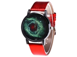 Reloj De Cuarzo Con Correa De Cuero Pu Moda Dial Redondo Para Parejas Rojo