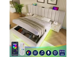 Cama Casal 160x200 Led App Control Usb-c Armário Lousa Bege
