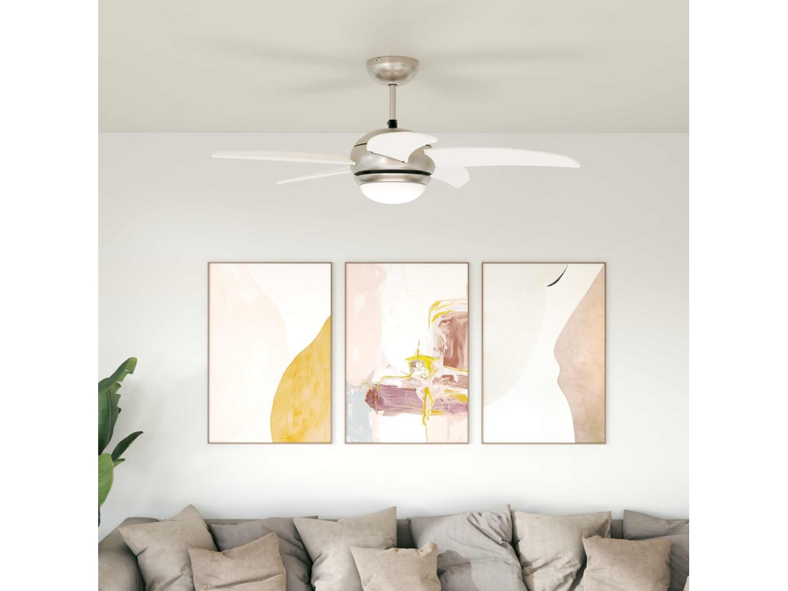 Vidaxl Ventoinha De Teto Com Luz E Controle Remoto Ø 110 Cm Branco
