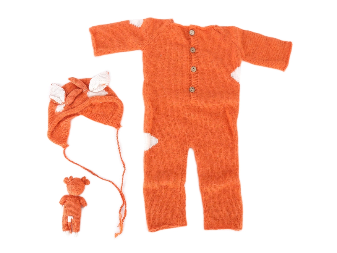 Traje De Fotografia Para Bebê Recém-nascido Macacão Boné Brinquedo Conjunto De Props Laranja