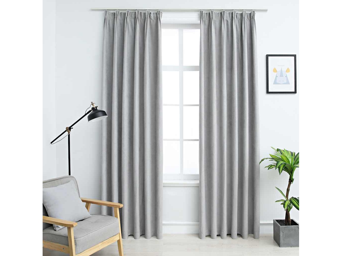 Vidaxl Cortinas Blackout Com Ganchos 2 Pcs 140x175 Cm Cinzento
