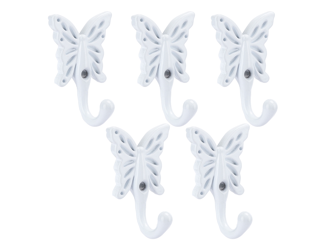 5 Ganchos Para Roupa No Estilo Europeu Retrô De Liga De Zinco, Cor Branca, Com Um Único Laço, Para Armário, 35 X 55 Mm