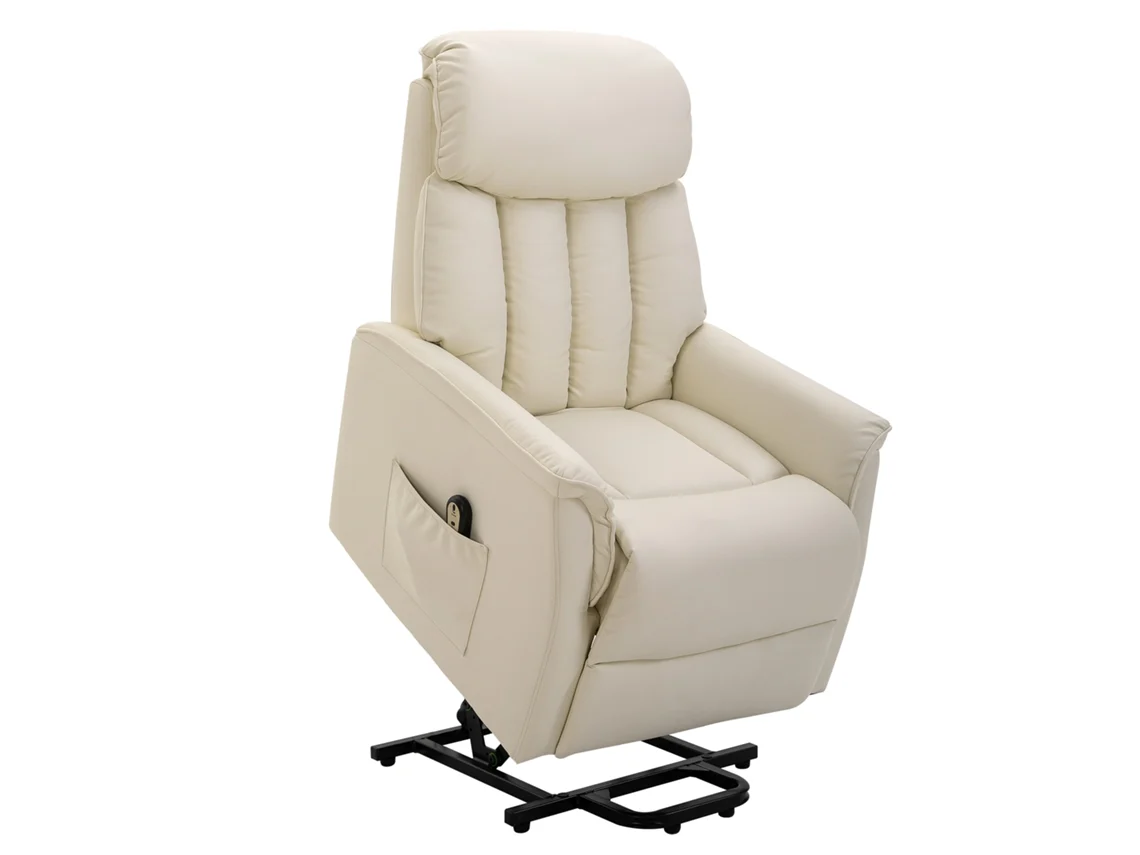 Poltrona elevatória PRIME KANG com reclinação até 145°, apoio para os pés, controle remoto, capacidade 150kg, 80x94x104cm, creme