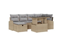 Conjunto 7 Conjunto De Sofá De Jardim Vidaxl Bege Vime Pe (100 X 55 X 73 Cm)