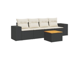 Conjunto de 5 Sofás de Jardim com Almofadões Vime Pe Preto MAISON EXCLUSIVE (5 pcs)
