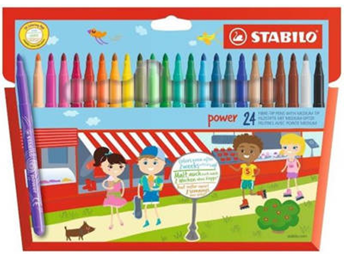 Pack 24 Canetas de Feltro STABILO Power Médio Multicor