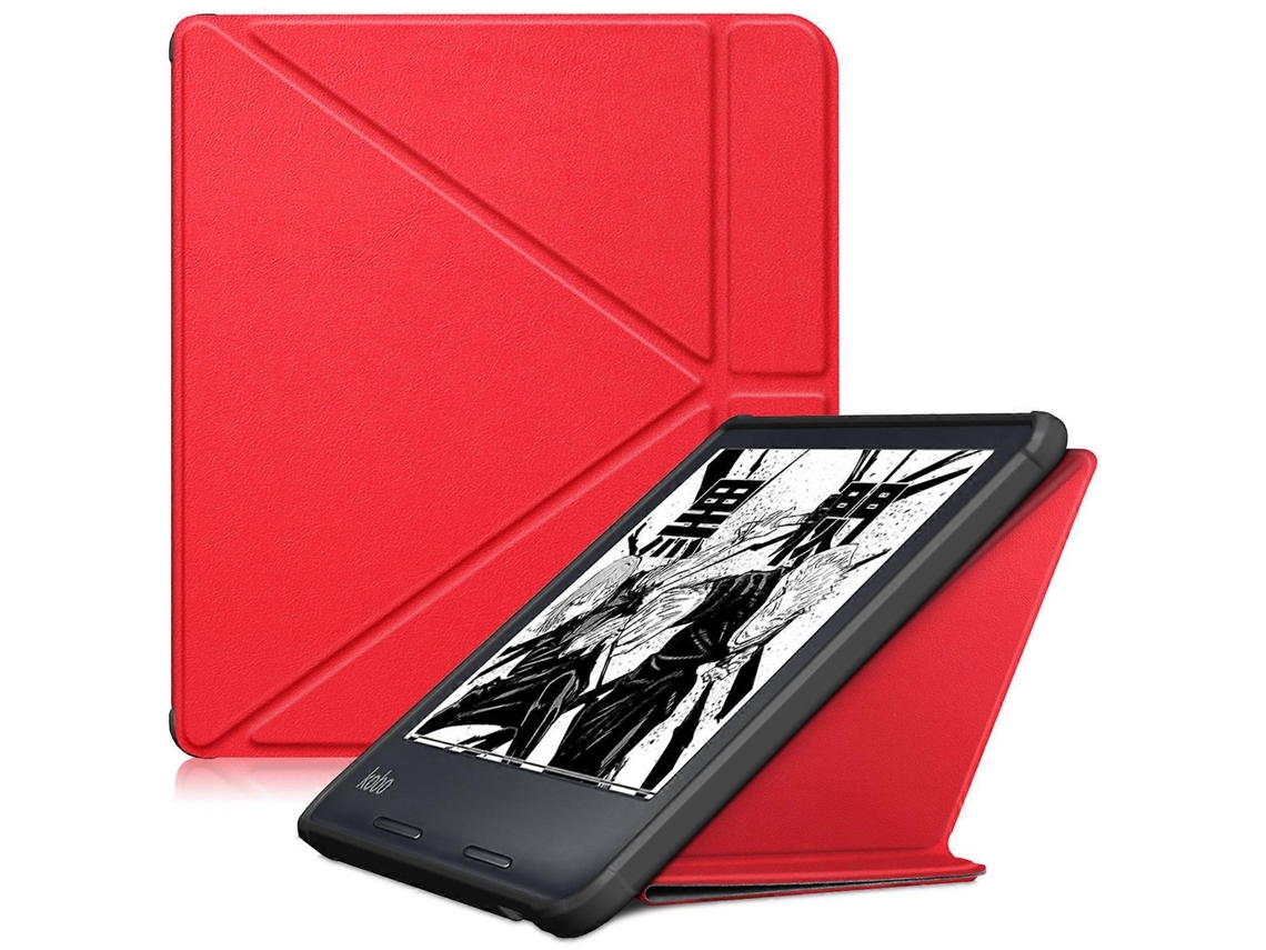 Capa protetora de couro PU para Kobo Libra Color Libra 2 com suporte de origami vermelho Hengrongshen