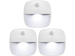 Luminária Noturna com Sensor de Movimento, Pacote com 3 Unidades, Alimentada por Bateria, para Uso Interno BRILVIBERA