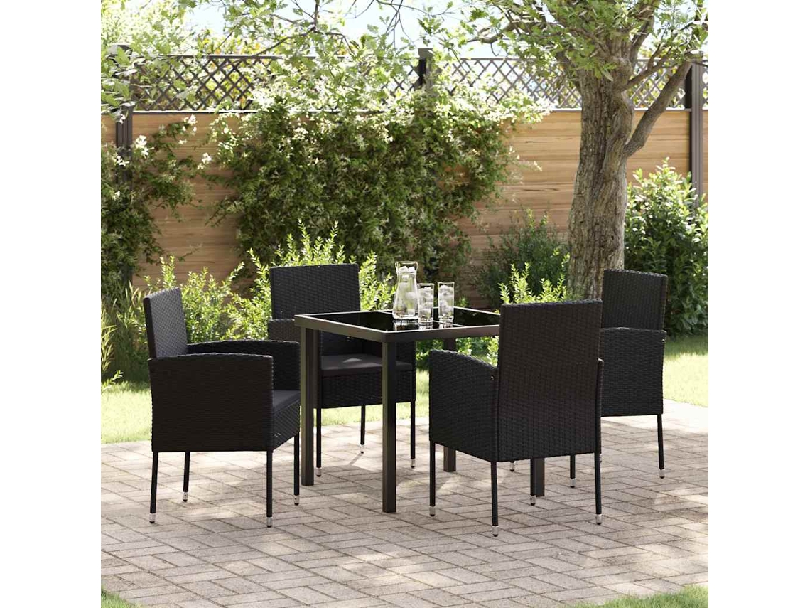 Vidaxl Conjunto de Jantar para Jardim com Almofada 5 Pcs Preto Vime Pe