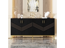 Aparador Moderno Com 4 Portas, Prateleiras Ajustáveis E Grande Capacidade, Design Elegante Em Mdf Com Pés Metálicos Preto E Dourado Mobrio