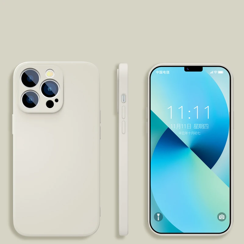 Capa Quadrada De Silicone Líquido (para Iphone 11 Pro Max Branco), Com Proteção Para A Lente.