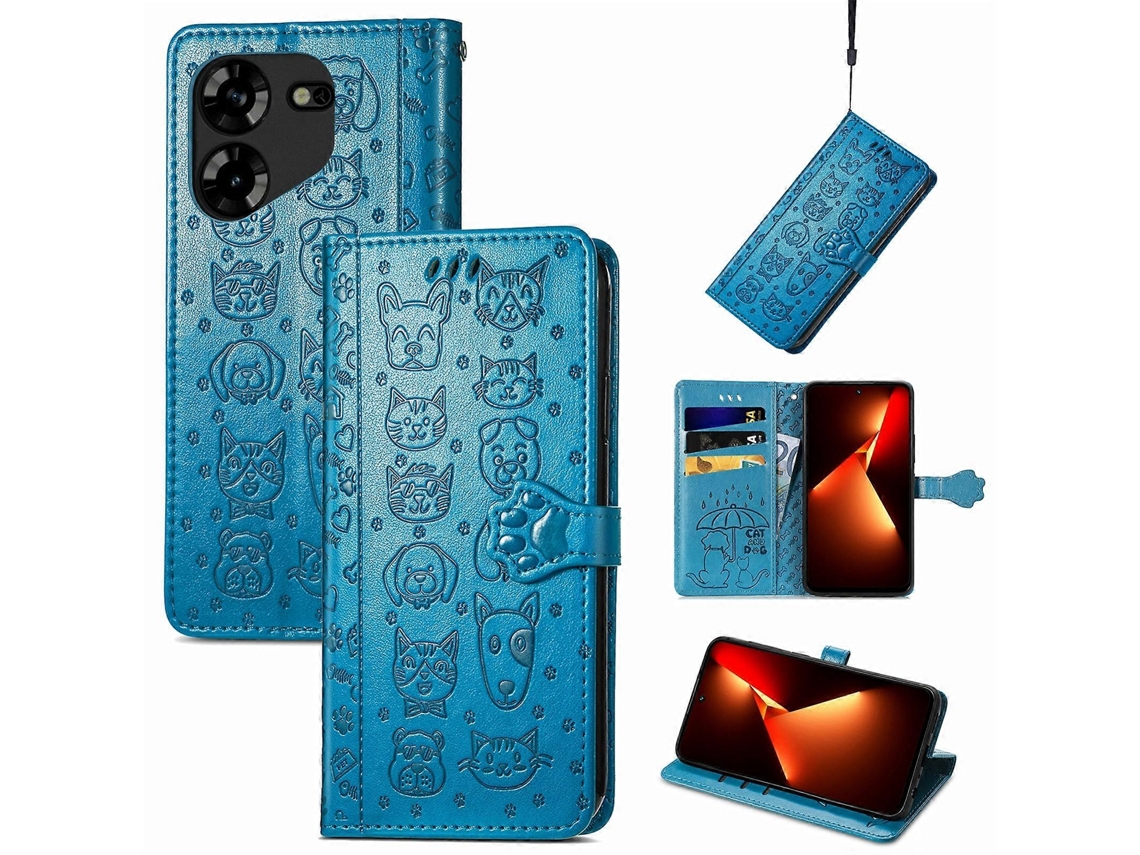 Capa De Couro Com Estampa De Gato E Cachorro Para Tecno Pova 5 4g