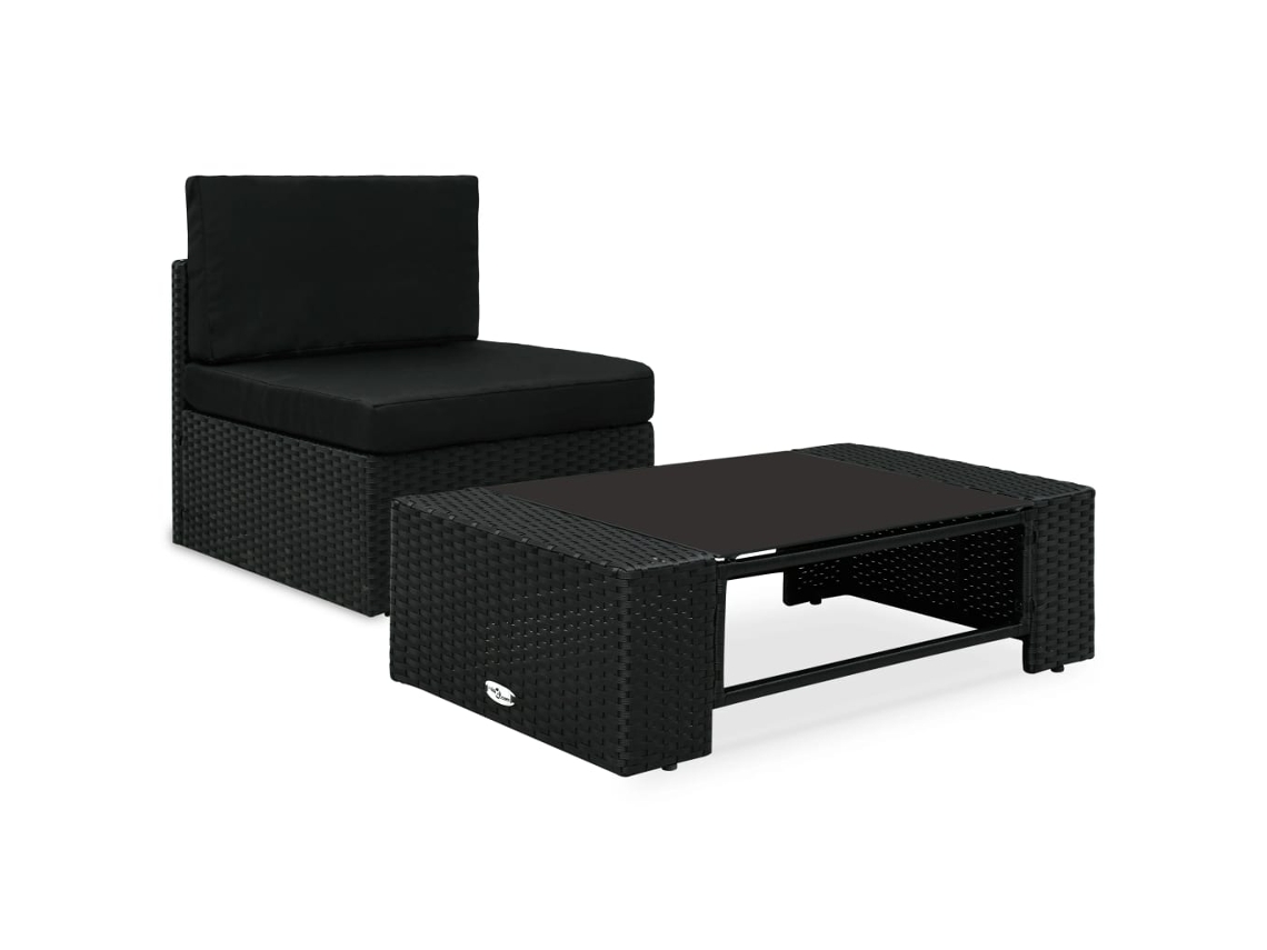 Vidaxl 2 Pcs Conjunto Lounge Para Jardim Vime Pe Preto