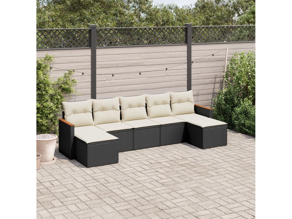 Vidaxl 7 Pcs Conjunto De Sofás P/ Jardim C/ Almofadões Vime Pe Preto