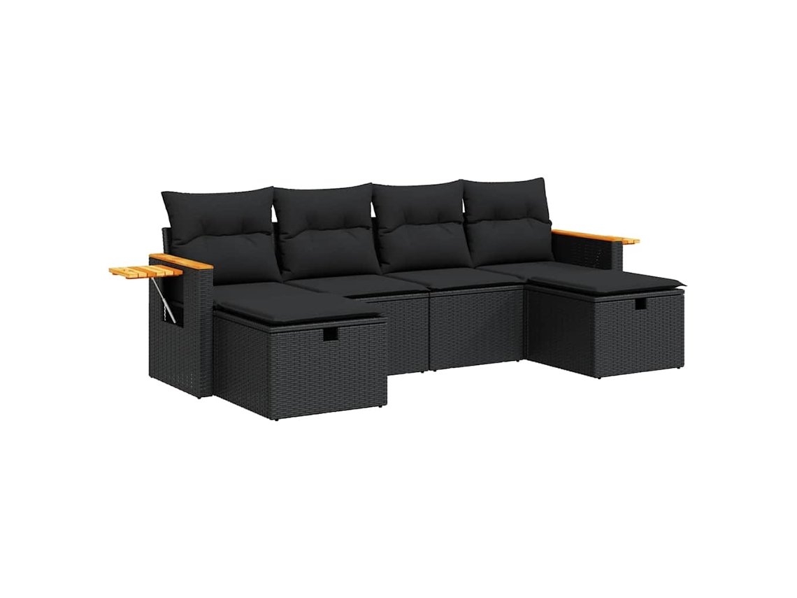 Conjunto de 6 Sofás de Jardim com Almofadas Vime Pe Preto MAISON EXCLUSIVE (N/A)