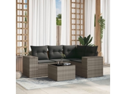 Vidaxl 5 Pcs Conjunto Sofás De Jardim C/ Almofadões Vime Pe Cinzento