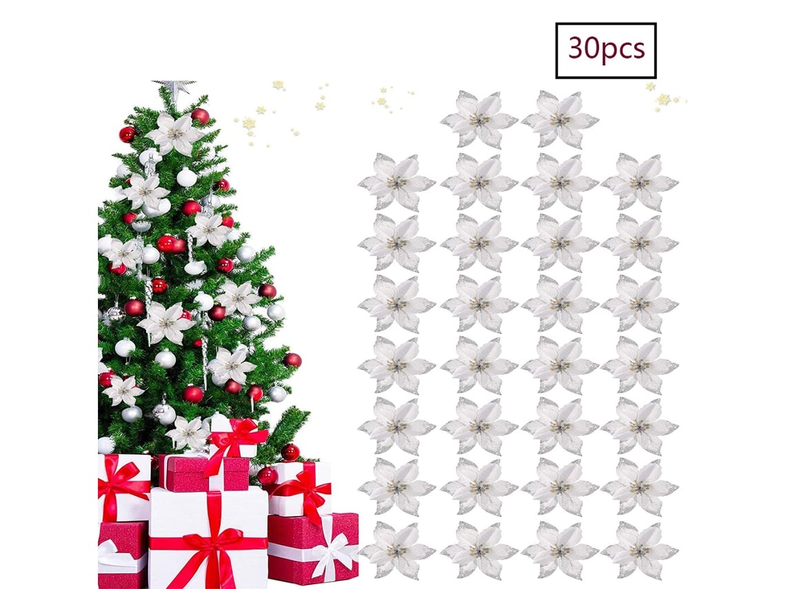 30 Unidades de Flores para Decoração de Árvore de Natal Decoração de Flocos de Neve Decorações Artificiais para Árvores