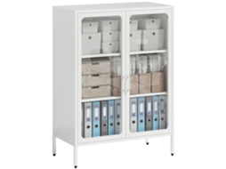 Armário de Documentos de Aço com 2 Portas de Vidro e Prateleiras Ajustáveis. 80x40x110 Cm. Branco Ge