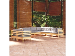 Vidaxl 9 Pcs Conjunto Lounge De Jardim + Almofadões Cinza Pinho Maciço