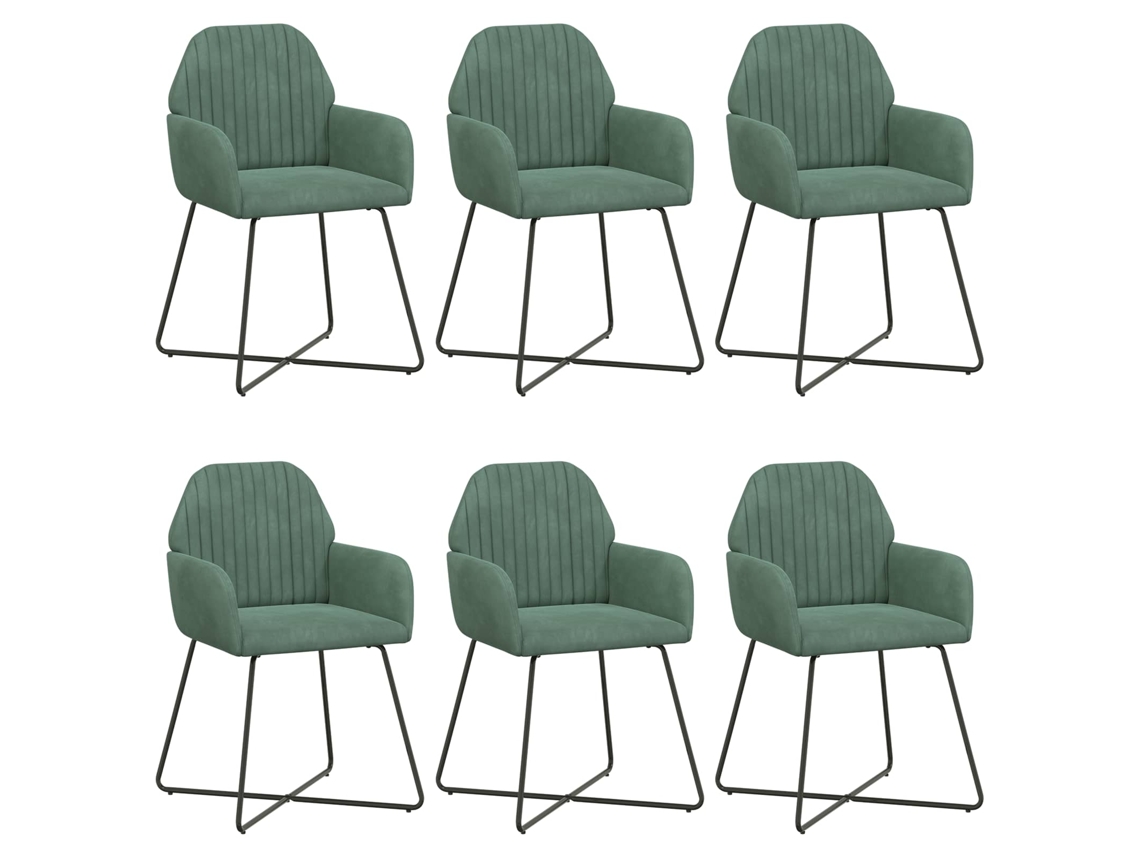 Conjunto 6 Cadeiras De Jantar Vidaxl Verde Veludo (55 X 50 X 84 Cm)