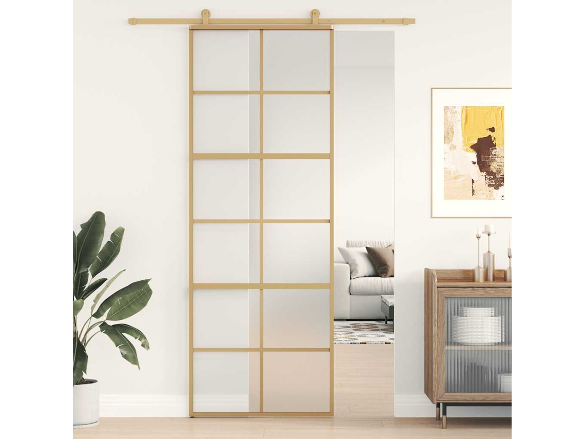 Vidaxl Porta Deslizante 76x205 Cm Vidro Esg Fosco/alumínio Dourado