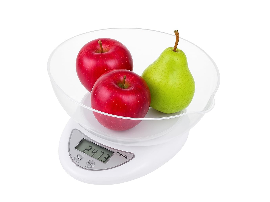 Balança de Cozinha Eletrônica Alta Precisão, Visor Lcd, Capacidade 5 Kg, Tigela com 800 Ml, Unidades Medida e Função Tara, Branca AQUAFORGE