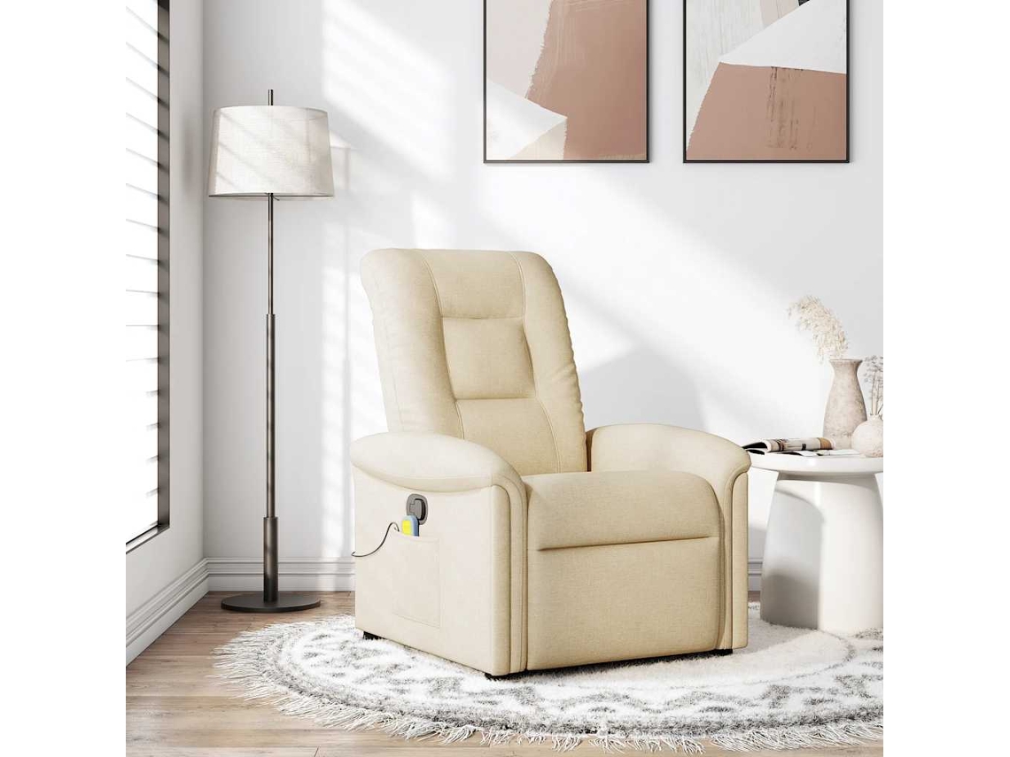 Vidaxl Poltrona De Massagens Reclinável Tecido Cor Creme