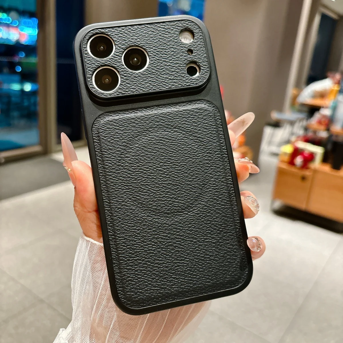 Capa Magnética Magsafe Para Iphone 16 Pro Max (preta) Em Couro Fosco Com Janela Grande