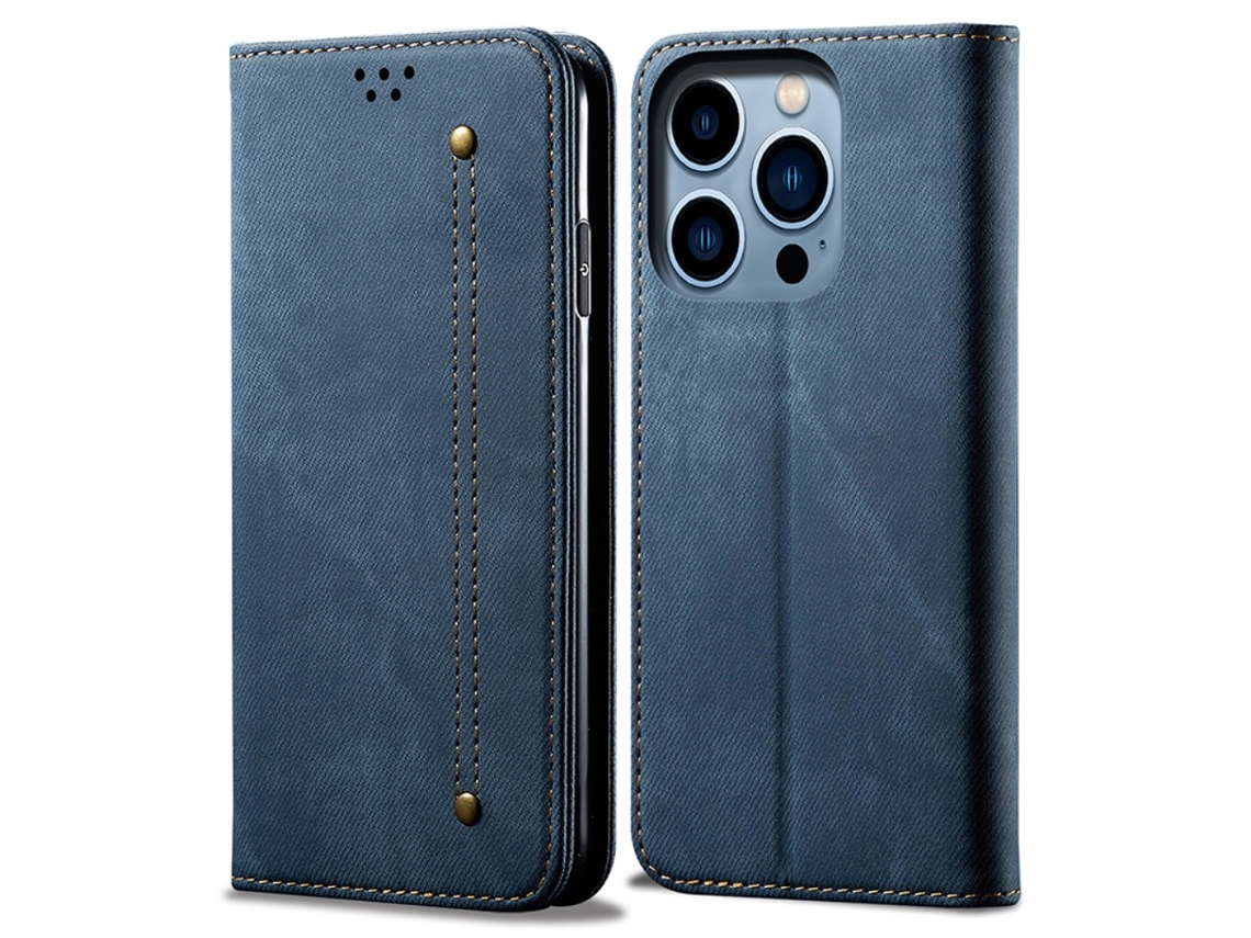 Capa Para Iphone 15 Pro Pele Sintética Anti-riscos Azul