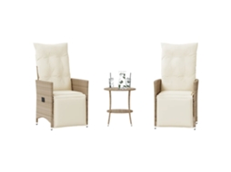 Vidaxl 3 Pcs Conjunto Bistrô Com Almofadões Vime Pe Bege