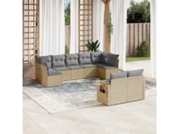 Vidaxl 9 Pcs Conjunto De Sofás P/ Jardim Com Almofadões Vime Pe Bege