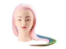 Cabeça de manequim 2026 com cabelo para treinamento de cabeleireiro e prática de penteados em diversas cores.