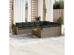 Vidaxl 11 Pcs Conjunto Sofás De Jardim C/ Almofadões Vime Pe Cinzento