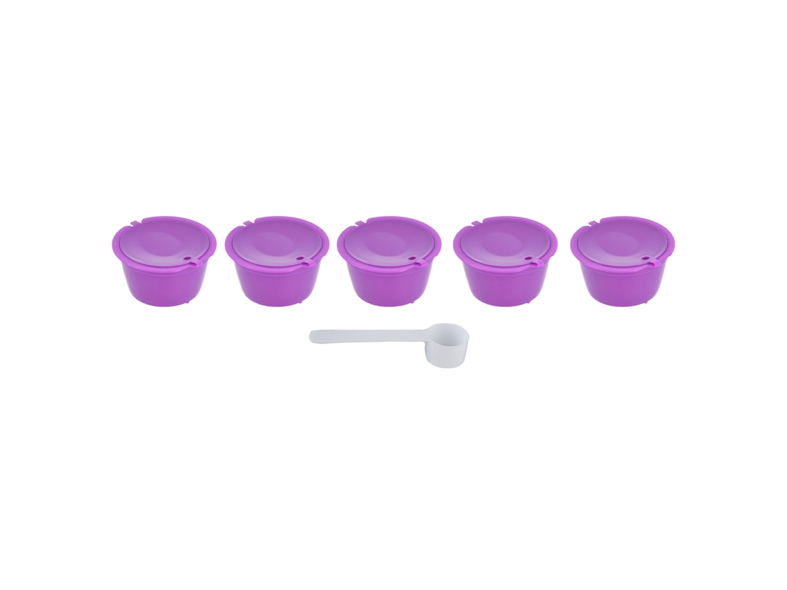 5pcs Cápsulas de Café Reutilizáveis 50ml com Colher para Máquina Dolce Gusto Roxo