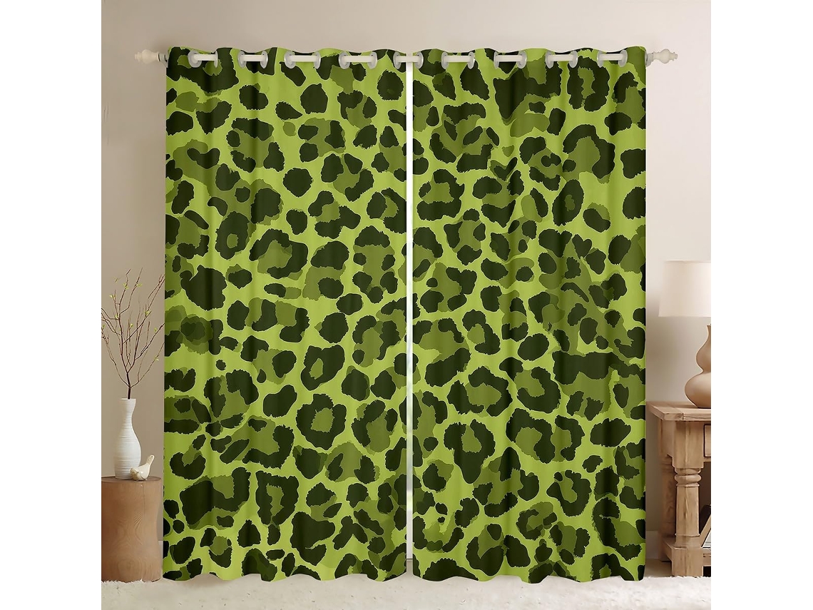 Cortinas De Janela Com Estampa Leopardo Verde, Cortinas De Janela Com Estampa Oncinha Para Crianças, Adolescentes