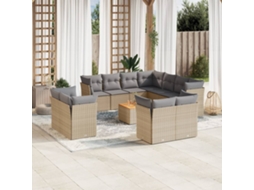 Vidaxl 12 Pcs Conj. Sofás Jardim C/ Almofadões Vime Pe Bege Misturado