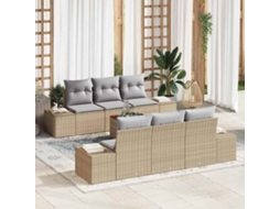 Vidaxl Conjunto de Sofá de Jardim com Almofada 7 Pcs Bege Vime Pe