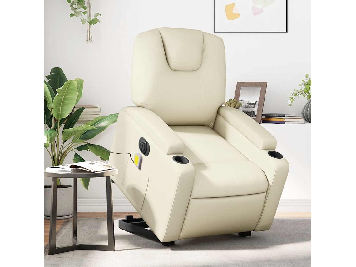 Vidaxl Poltrona Reclinável Elevatória Elétrica Couro Artificial Creme