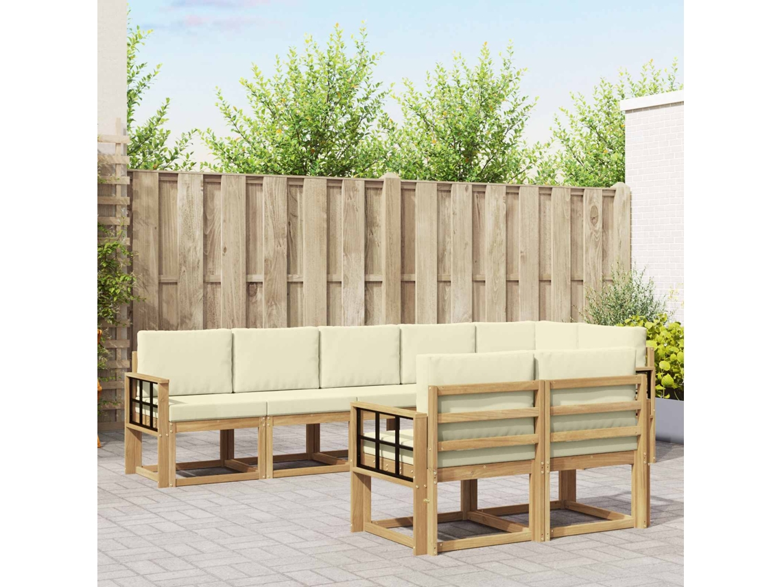 Vidaxl Conjunto De Sofás Para Exterior 8 Pcs Branco E Creme Poliéster
