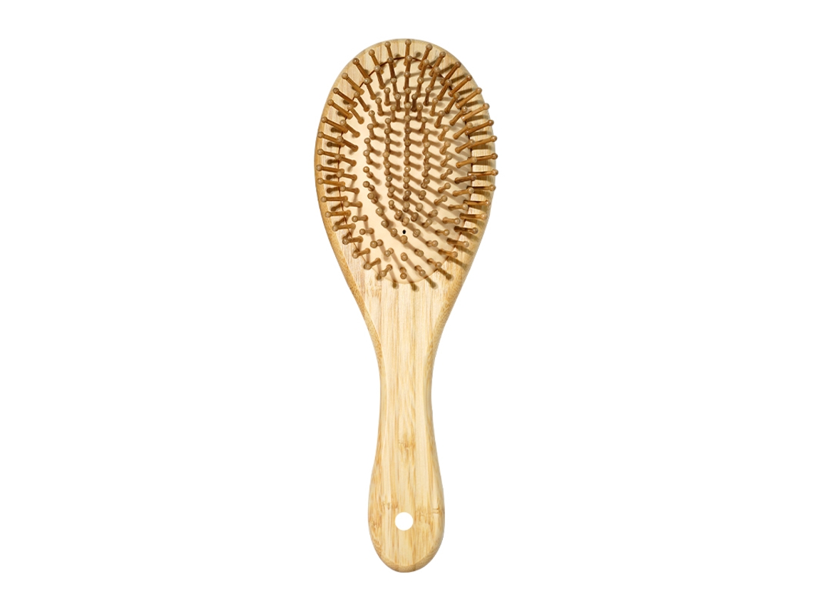 (redondo Amarelo 1) Pente De Bambu Com Dentes Largos E Bolsa De Ar, Massageia Suavemente O Couro Cabeludo.